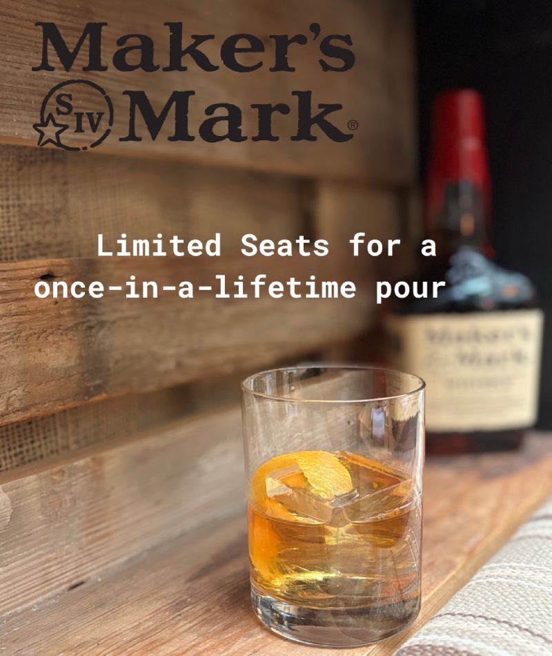 Exclusive (1) Maker’s Mark bourbon cocktail with orange twist on a wooden surface