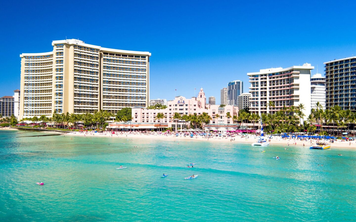 view of The Royal Hawaiian from the ocean