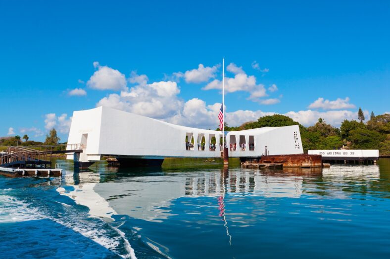 Pearl Harbor memorial above body of water