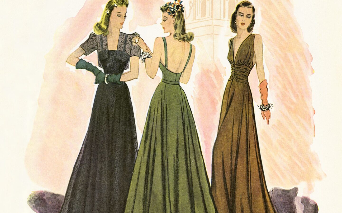three women in dress painting