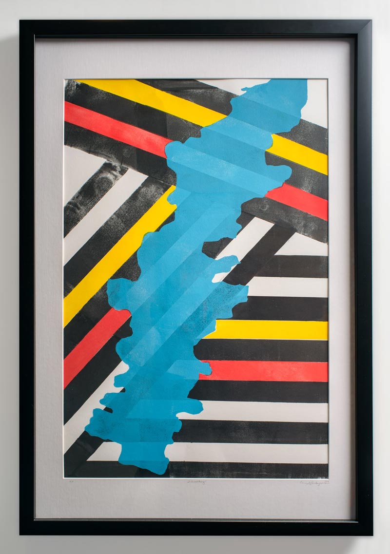 colourful modern artwork displayed on a white wall
