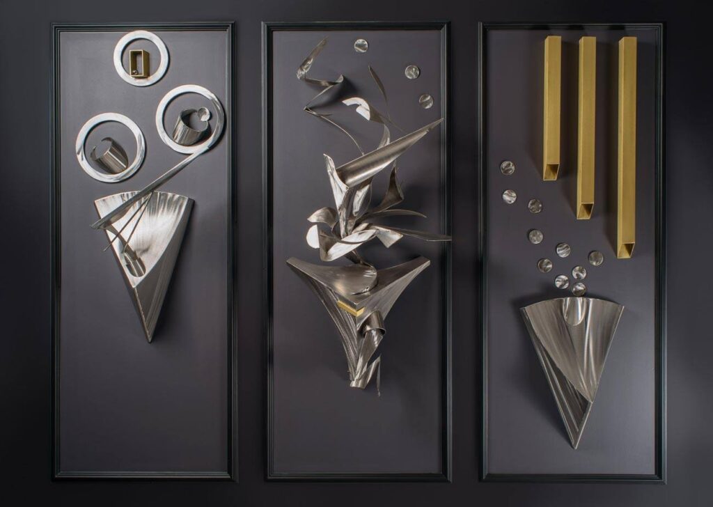 3D artwork displayed on a black wall