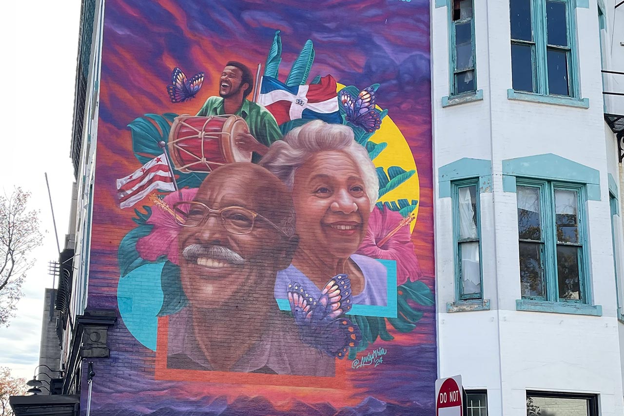 a large mural on the side of a building