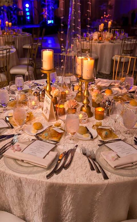 tablescape of wedding reception dining table