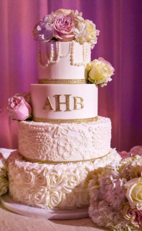 Glamorous four tier wedding cake