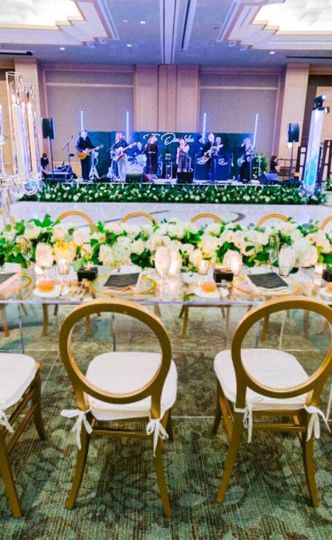 The band is ready to rock at this Phoenician Grand Ballroom Reception