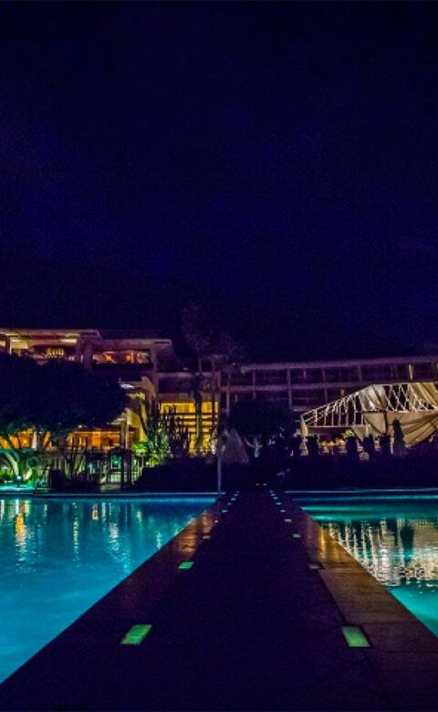 An illuminating view of the resort and reception