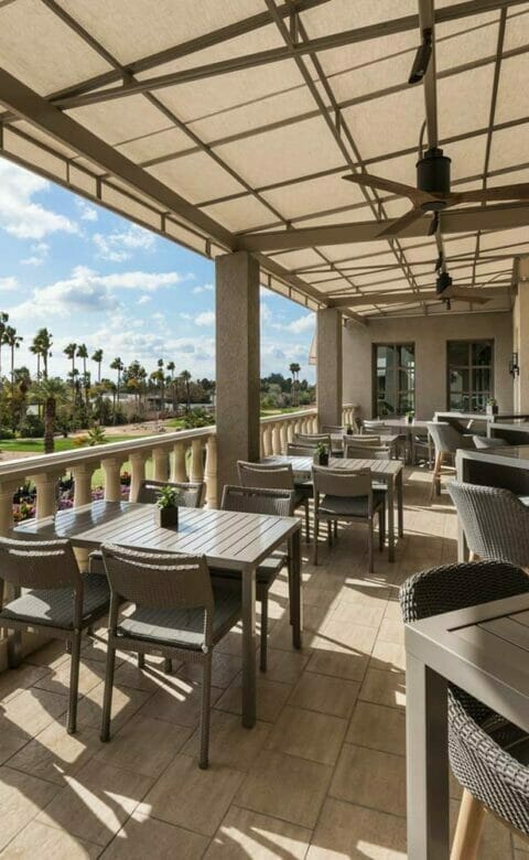 outdoor dining patio at the Phoenician Tavern