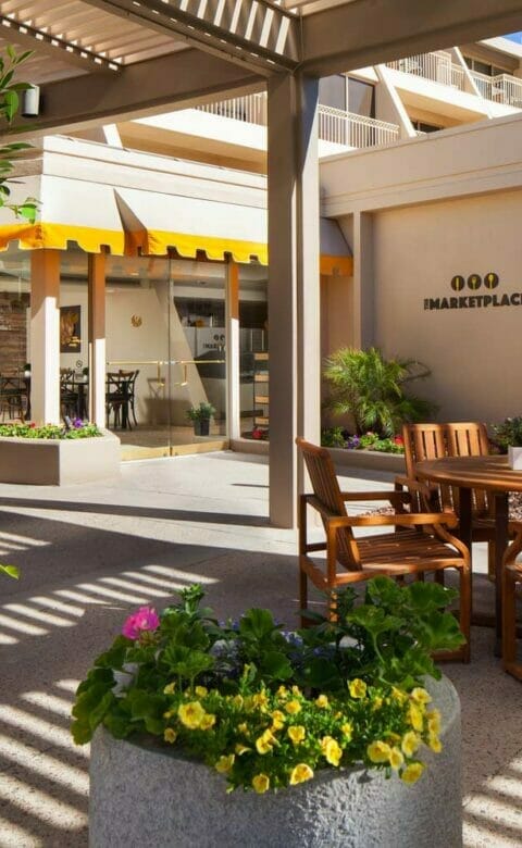 outdoor shaded dining area for the marketplace