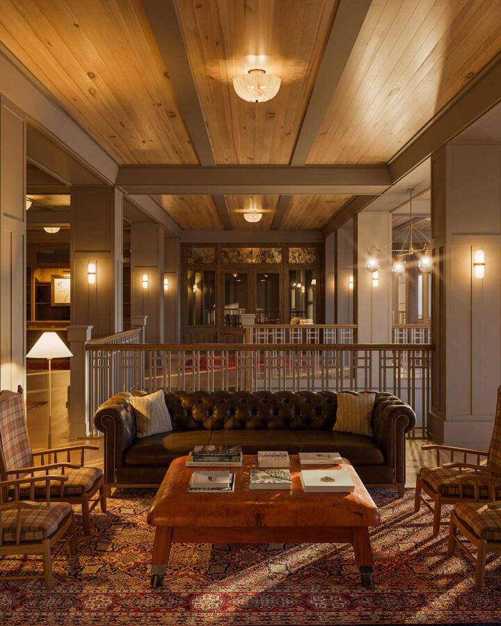hotel seating area with a couch and coffee table